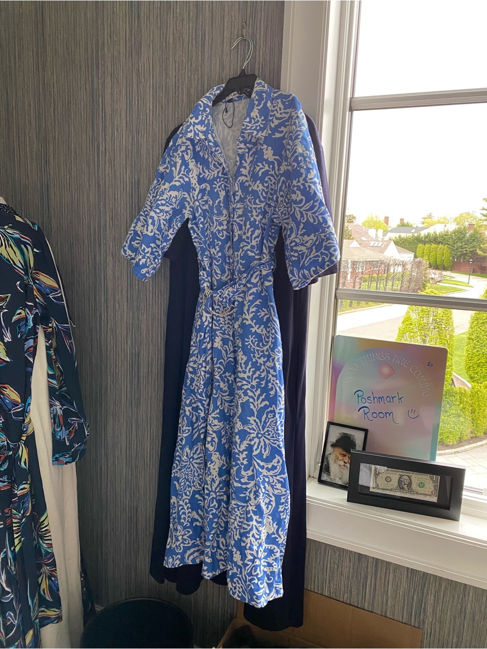ZARA Blue Floral Midi Shirt Dress - Picture 3 of 5